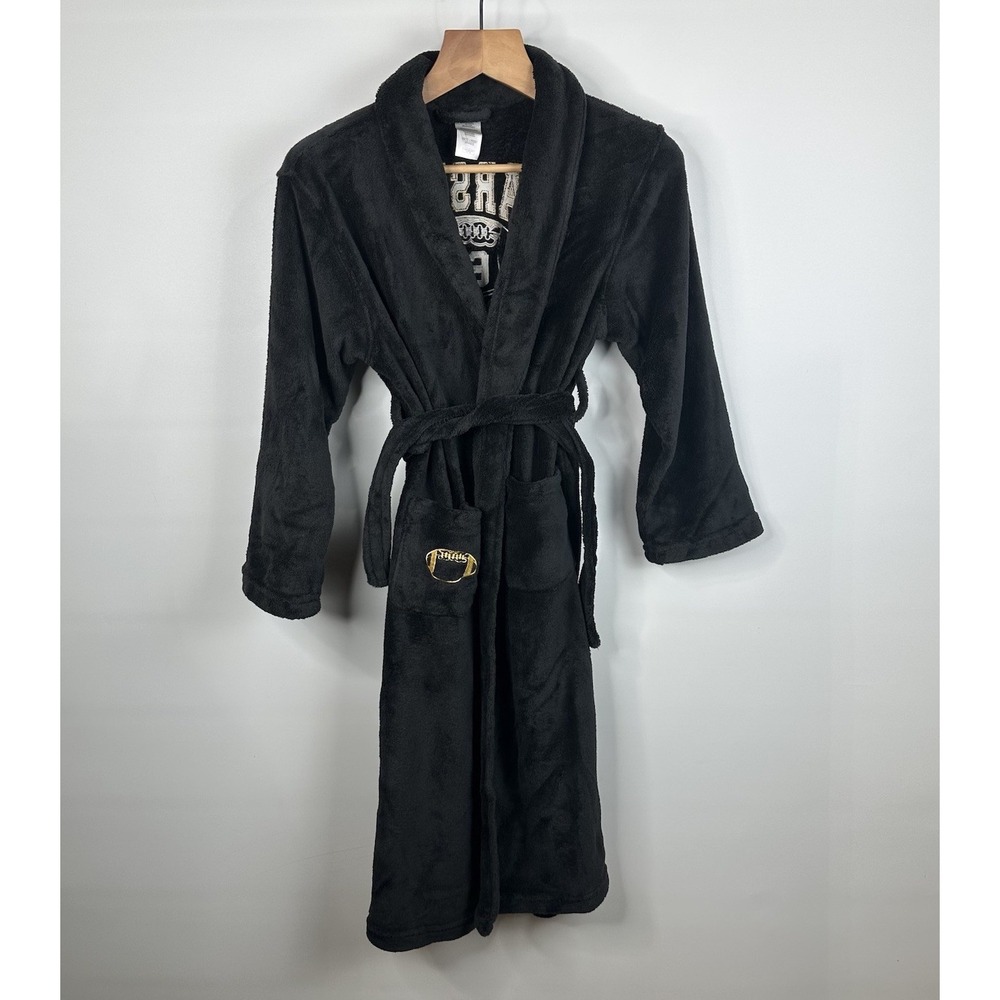Joe Boxer Varsity Football Soft Fleece Bath Robe Youth Large 10/12 Black Pockets - Picture 2 of 8